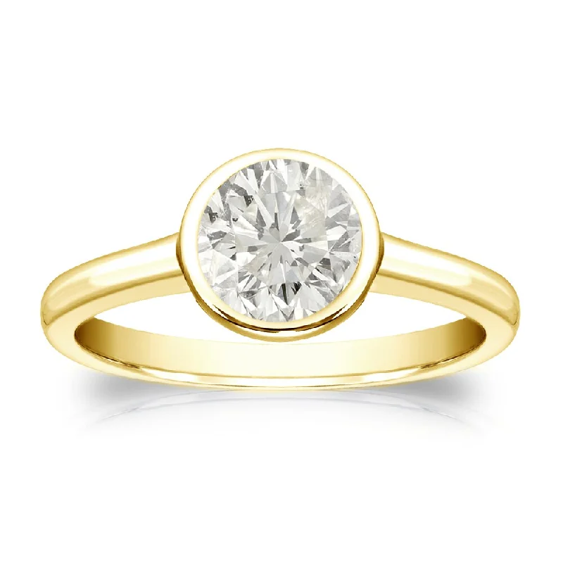 Stippled band ring-Auriya 14k Gold 3/4ctw Bezel-set Solitaire Diamond Engagement Ring (J-K, SI1-SI2)