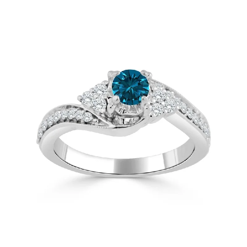 Five-heart ring-Auriya 14k Gold 5/8ct TDW Curved Round Blue Diamond Engagement Ring (H-I, I1-I2)