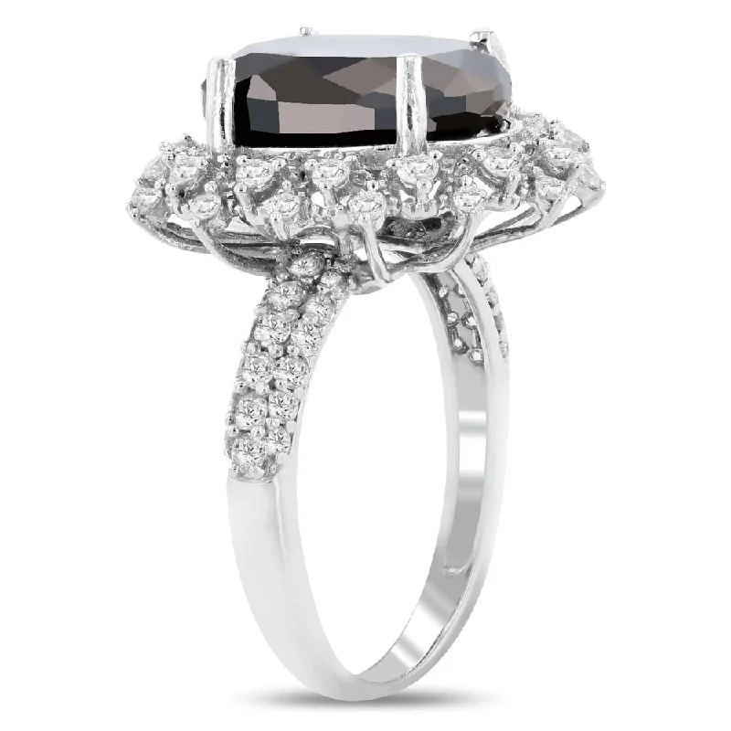 Sparkling gem ring-Auriya 14k Gold Unique 7 7/8ctw Halo Oval Cut Black Diamond Engagement Ring (G-I, SI1-I1)