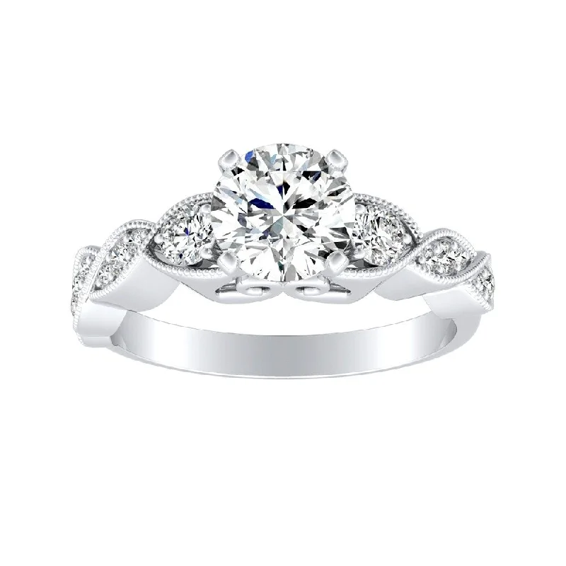 Hand-grooved ring-Auriya 14k Gold Vintage Round 2ct Moissanite and 1/4ct TDW Diamond Engagement Ring (G-H, VS1-VS2)