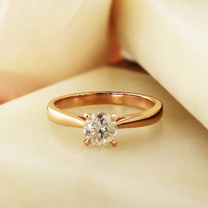 Clasped gem ring-Auriya 14k Rose Gold 1/2ctw Round Solitaire Diamond Engagement Ring