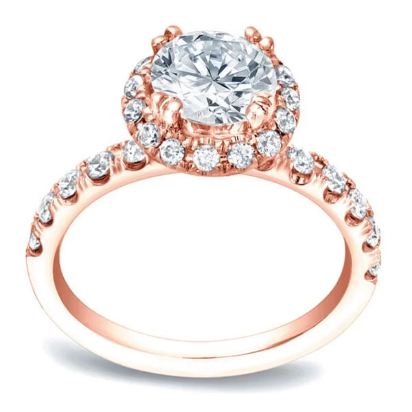 Wild pearl ring-Auriya 14k Rose Gold 1 3/5ctw Round Halo Diamond Engagement Ring Certified