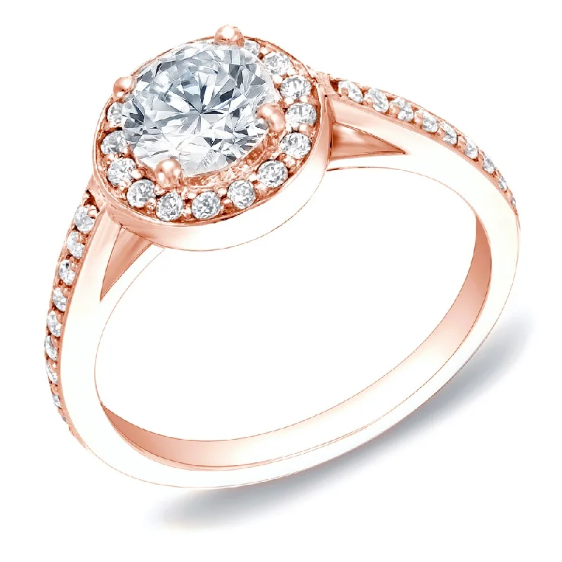 Fine-level ring-Auriya 14k Rose Gold Certified 1ctw Round Diamond Halo Engagement Ring