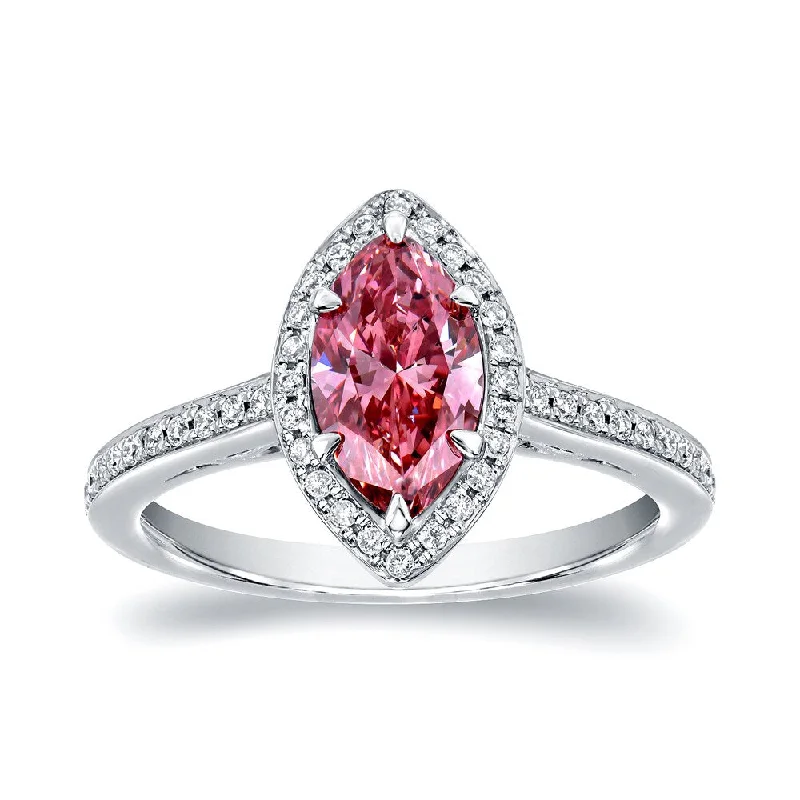 Knotted cord ring-Auriya 18k Gold 1 1/3ctw Marquise-cut Halo Pink Diamond Engagement Ring (H-I, SI1-SI2)