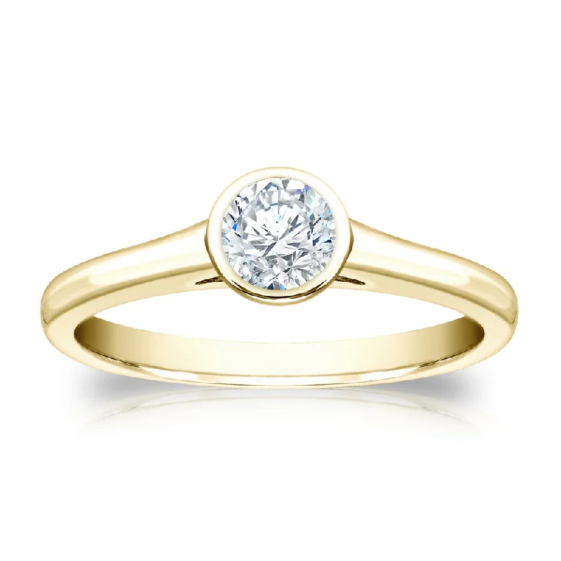 Looping wire ring-Auriya 18k Gold 1/3ctw Bezel Solitaire Diamond Engagement Ring