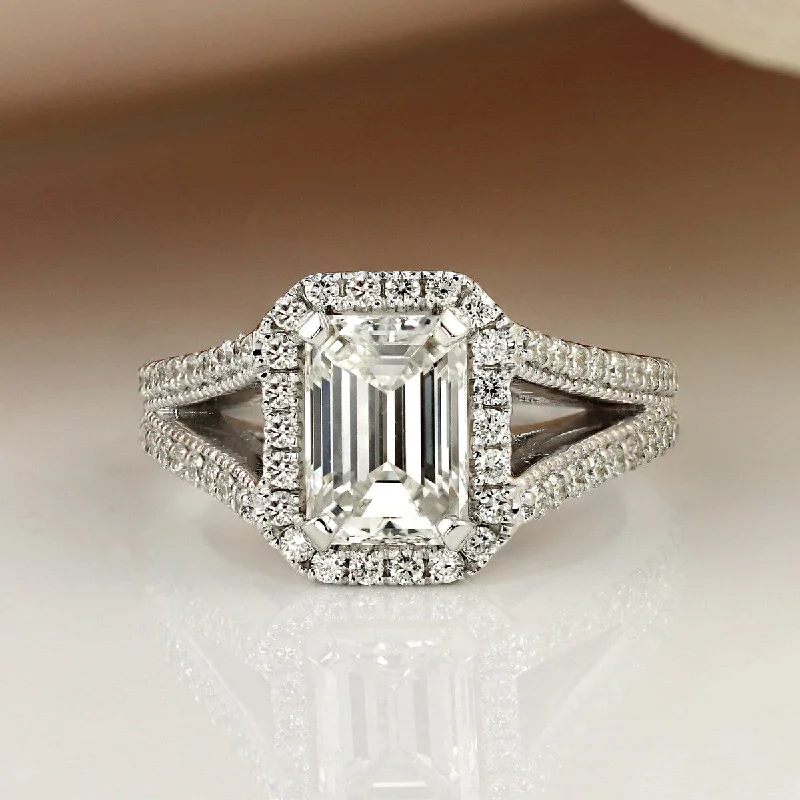 Elevated stone ring-Auriya 18k Gold 2 1/2ctw Vintage Emerald-cut Halo Diamond Engagement Ring (H-I, SI1-SI2)