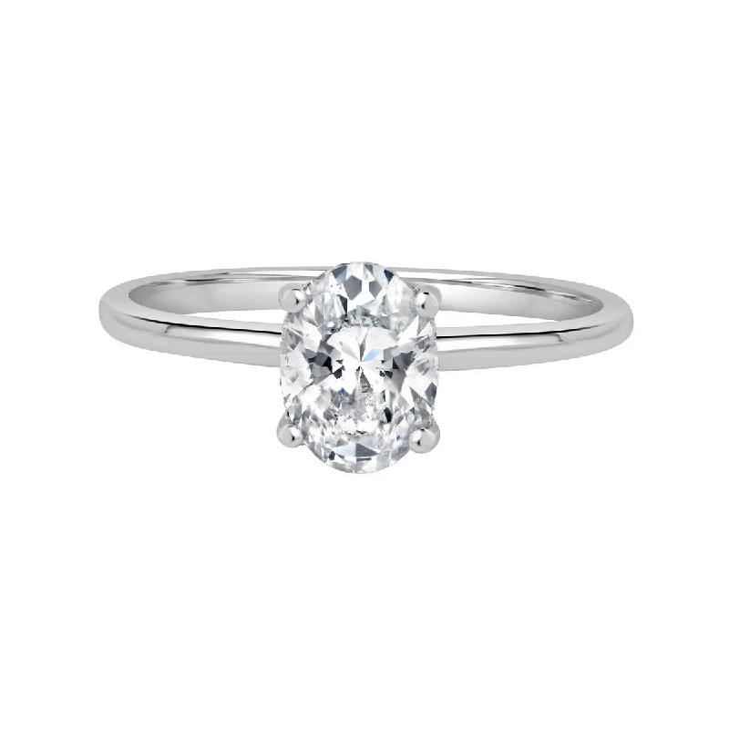 Hovering stone ring-Auriya 2 1/10ct Oval Hidden Halo Solitaire Diamond Engagement Ring in 14k Gold Certified (H-I, SI1-SI2)