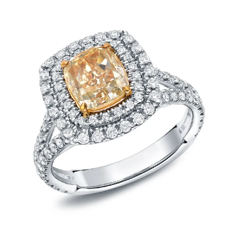 Etched band ring-Auriya 2 3/4ctw Yellow Cushion-cut Halo Diamond Engagement Ring 18k Gold Certified (VS2-SI1)