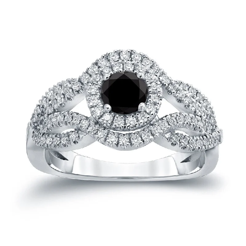 Classic ruby ring-Auriya Infinity 1ct TDW Round Black Diamond Halo Engagement Ring 14k Gold (H-I, I1-I2)