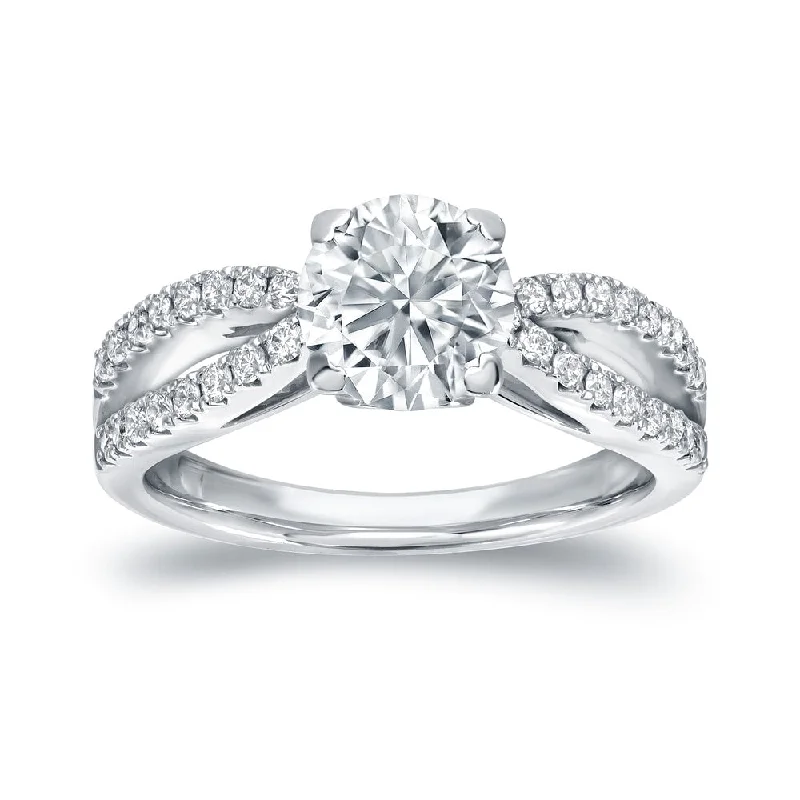 Parted-tier ring-Auriya Modern Split Shank 1 1/4cttw Round Diamond Engagement Ring 14k White Gold