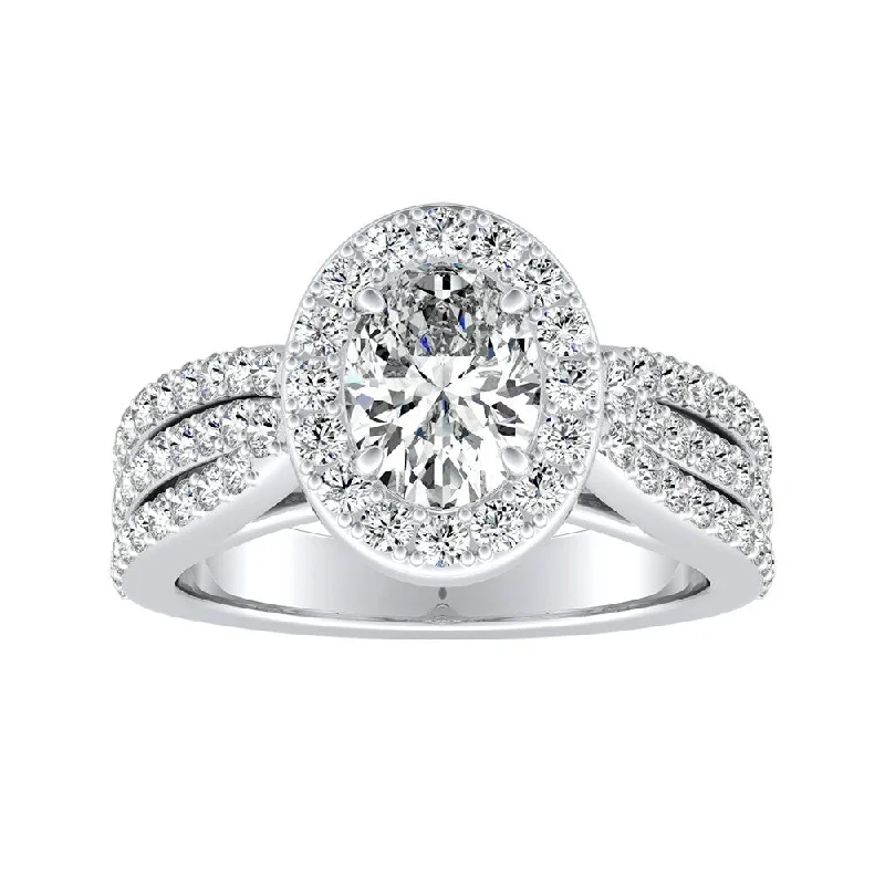 Solid-set pave ring-Auriya Platinum 1 1/2ctw Triple Oval Halo Diamond Engagement Ring (I-J, I1-I2)