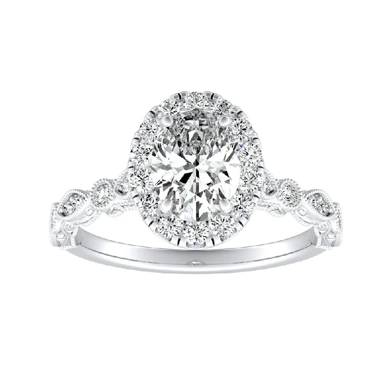 Rough-hewn stone ring-Auriya Platinum 1 1/3ctw Vintage Oval-cut Halo Diamond Engagement Ring (I-J, I1-I2)