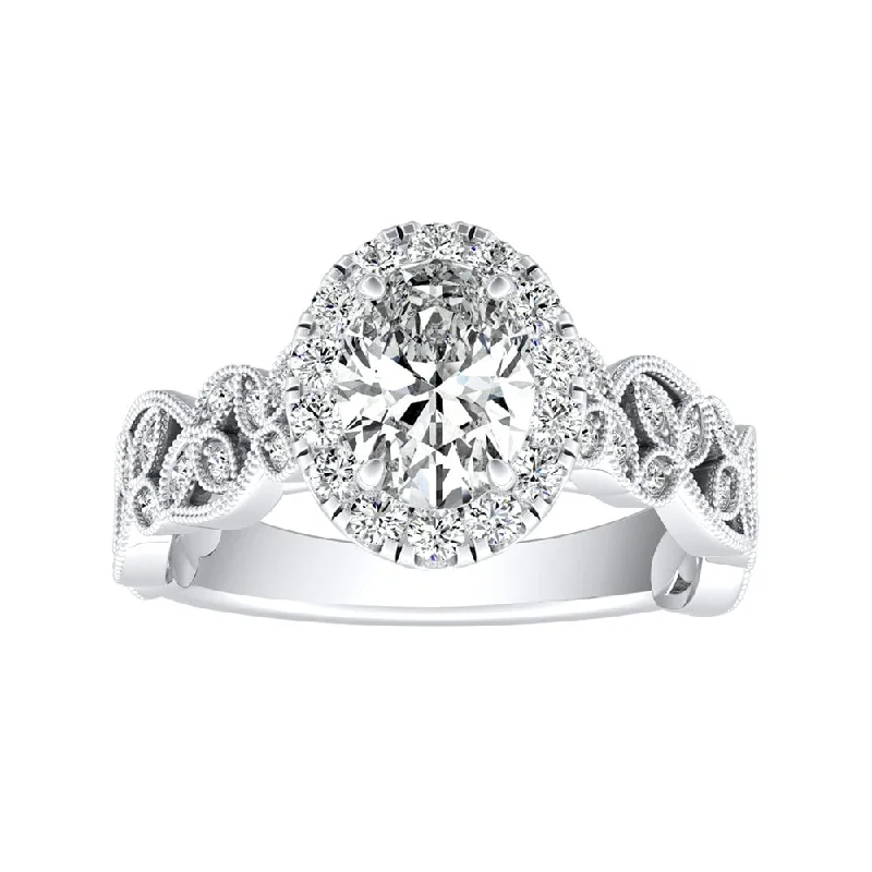 Shiny nickel ring-Auriya Platinum 1 1/4ctw Vintage Oval-cut Halo Diamond Engagement Ring (I-J, I1-I2)