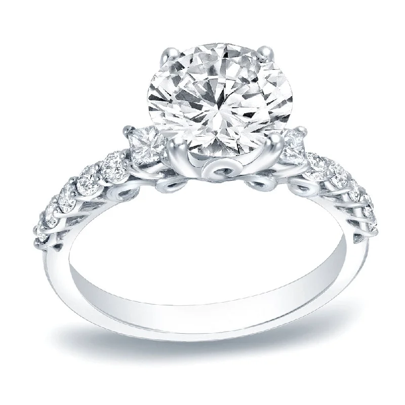 Solid-set pave ring-Auriya Platinum 1 2/5ctw Round 3-Stone Diamond Engagement Ring Certified (H-I, SI1-SI2)