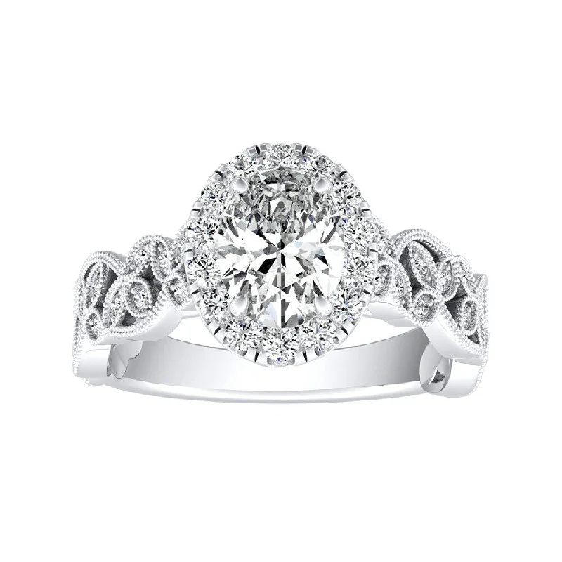 Stamped gem ring-Auriya Platinum 1ctw Vintage Oval-cut Halo Diamond Engagement Ring (I-J, I1-I2)