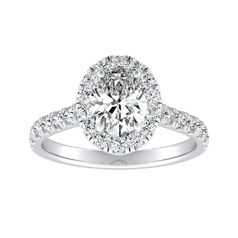 Grooved pattern ring-Auriya Platinum Classic Oval-cut 7/8cttw Halo Diamond Engagement Ring