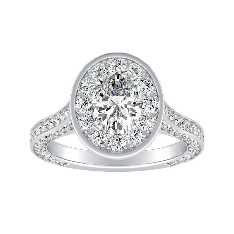 Piled birthstone ring-Auriya Platinum Oval-cut 1 5/8ctw Halo Diamond Engagement Ring (I-J, I1-I2)