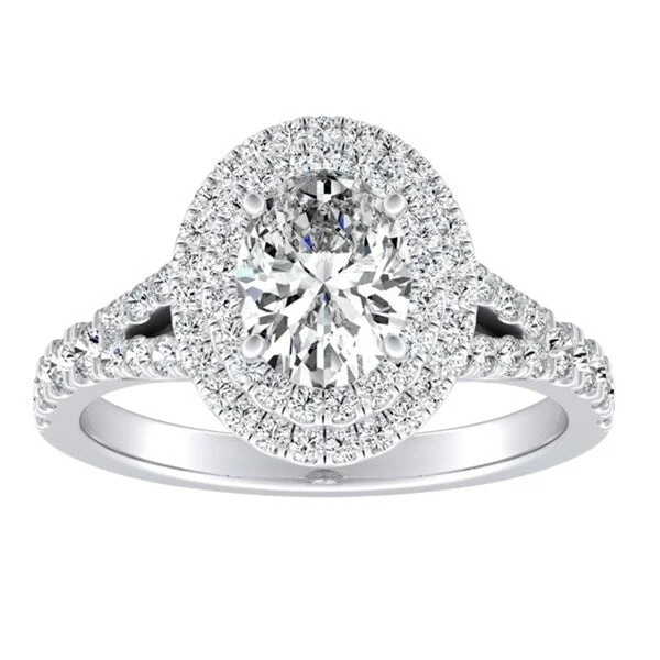 Hovering stone ring-Auriya Platinum Oval Shape Halo Diamond Engagement Ring 3/4ctw (H-I, SI1-SI2) - White H-I