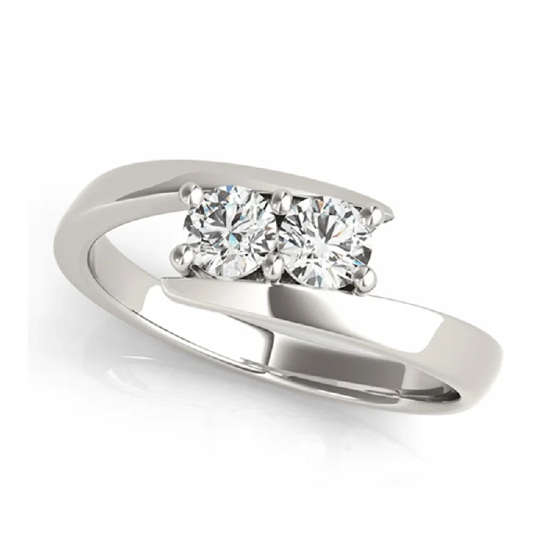 Satin gold ring-Auriya Round 1/2ct TDW 2-Stone Bypass Diamond Engagement Ring 14k White Gold