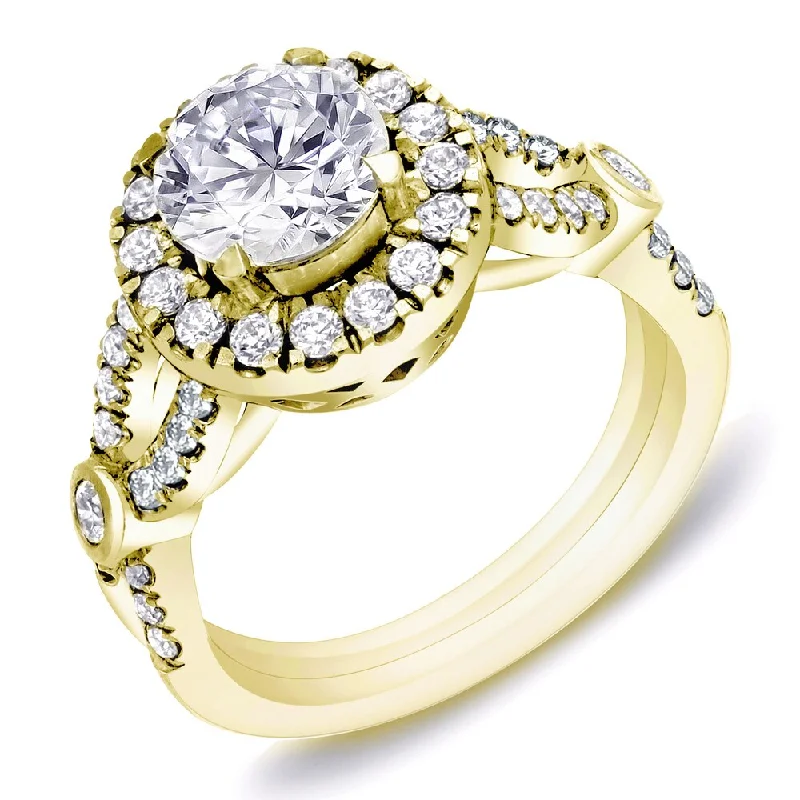 Crest motif ring-Auriya Unique 1 1/2ct TDW Round Diamond Halo Engagement Ring 14k Gold Certified