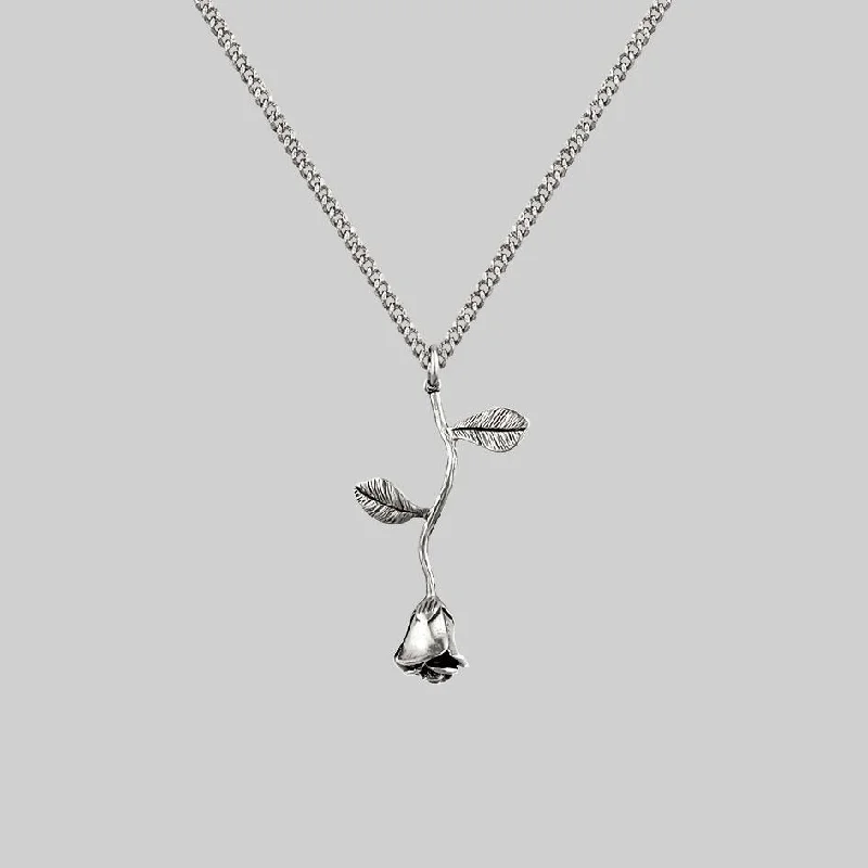 Crest motif necklace-BELLADONNA. Rose Stem Charm Necklace - Silver