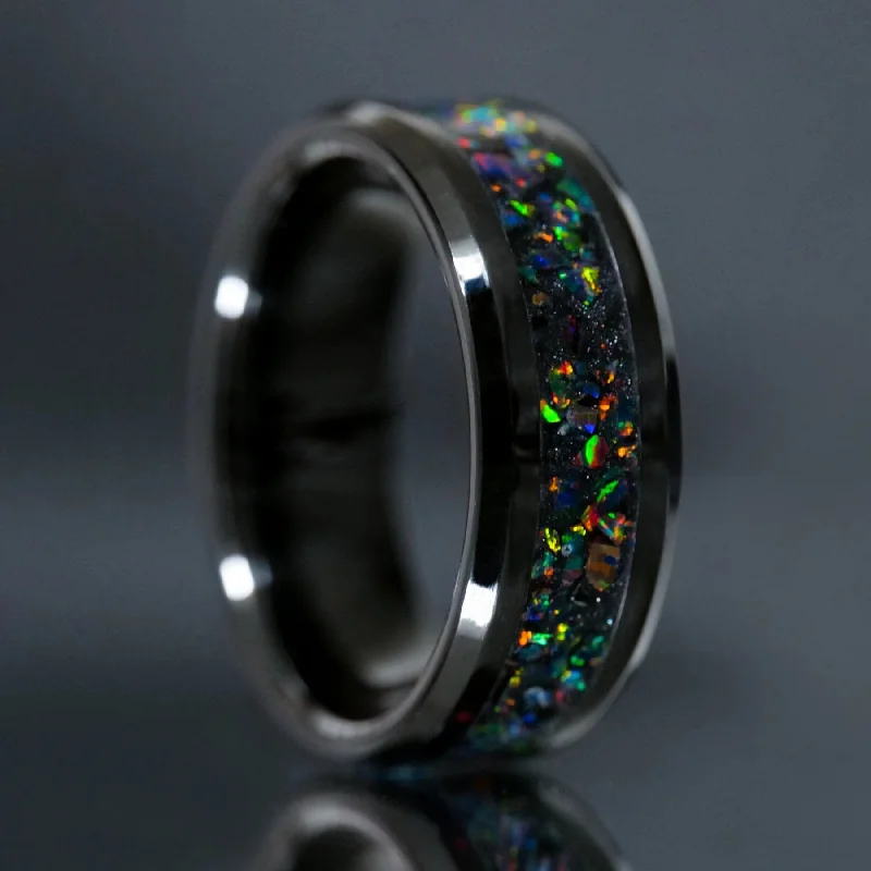 Open-slot ring-Black Fire Opal Glowstone Ring