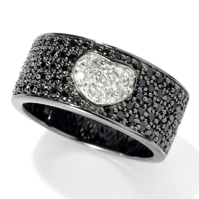 Natural sapphire ring-Black Rhodium o/Silver 1.01ctw Black Spinel & White Sapphire Band Ring