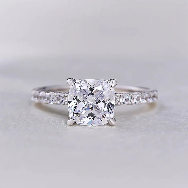 Four-stone ring-1.5 Ct Cushion Cut Moissanite Ring Hidden Halo For Her