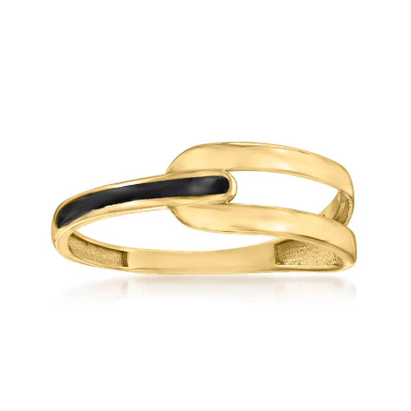 Shiny nickel ring-Canaria 10kt Yellow Gold Open-Space Ring With Black Enamel