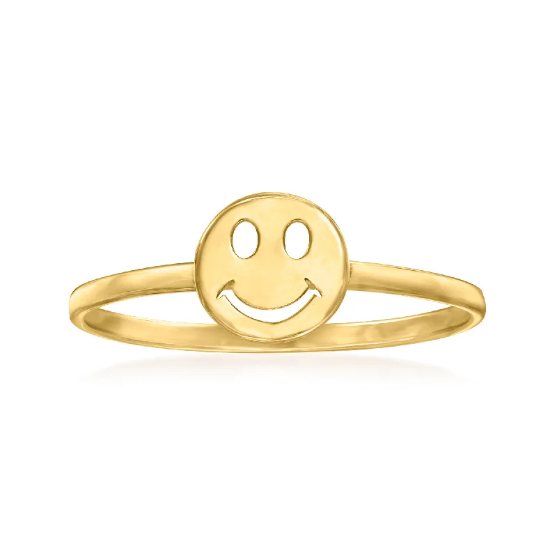 Sparkling gem ring-Canaria 10kt Yellow Gold Smiley Face Ring