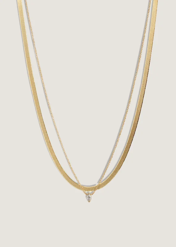 Hand-grooved necklace-Carter Herringbone & Marquise Diamond Necklace Stack