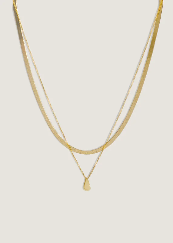 Solid-set pave necklace-Carter Herringbone & Teardrop Necklace Stack