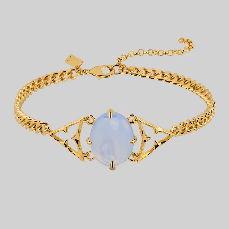 Stamped design necklace-CENTAURUS. Gothic Trefoil Opalite Choker - Gold