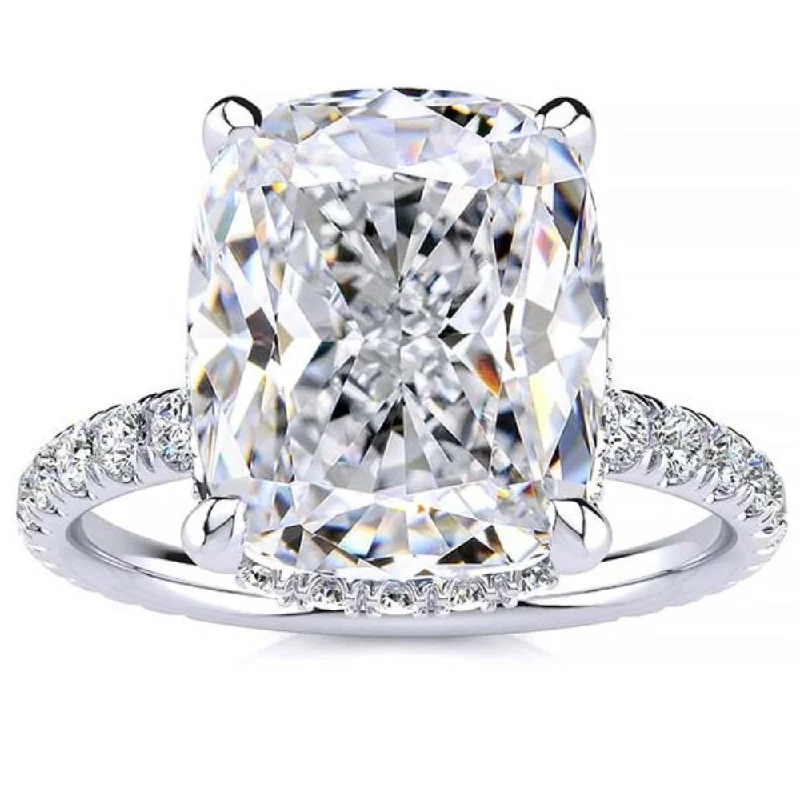 Satin gold ring-Certified 4.16Ct Elongated Cushion Diamond Side Halo Engagement Ring Gold