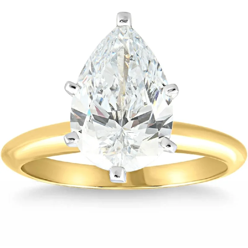 Light weave ring-Certified 4 Ct Pear Solitaire Diamond Engagement Ring 14k Gold Lab Grown