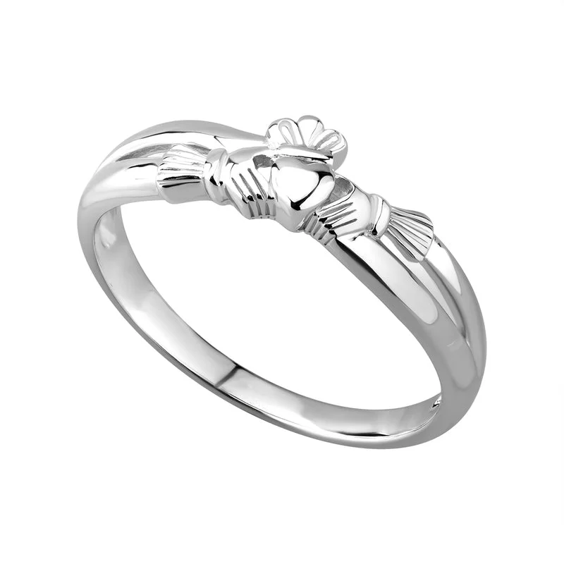 Vintage-edge ring-Silver Claddagh Crossover Ring