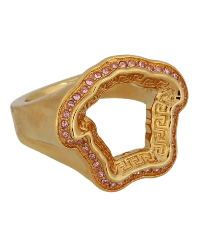 Retro citrine ring-Crystal Embellished Medusa Greca Ring