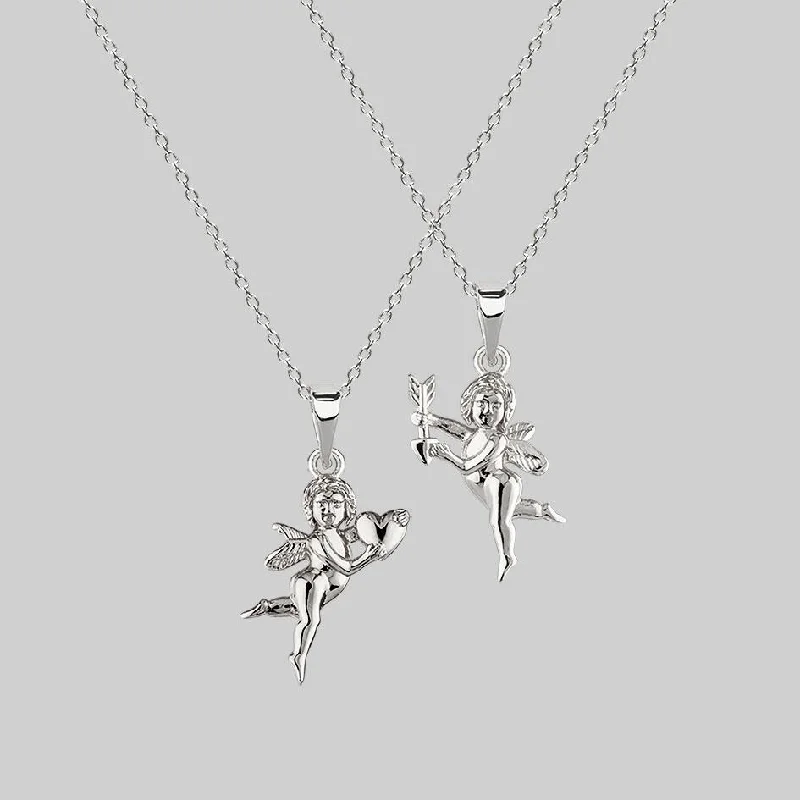 Prism crystal necklace-Cupid & Psyche Lovers Layering Necklace - Silver