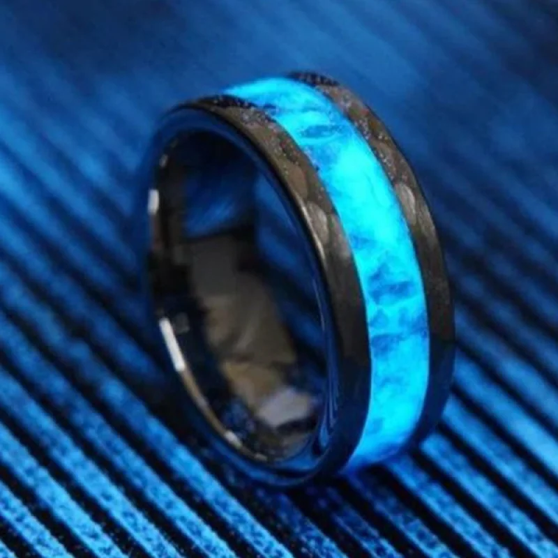 Crafted gold ring-Custom Hammered Tungsten Glowstone Ring