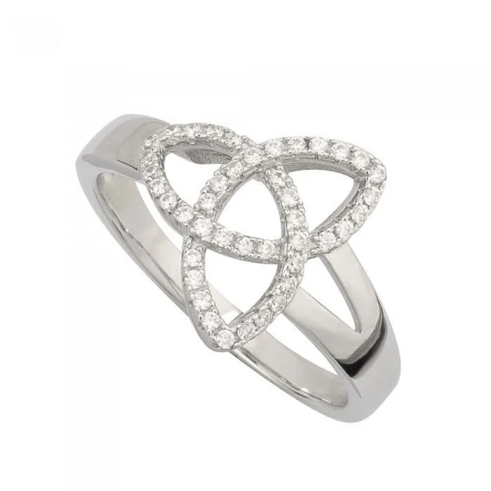 Crest motif ring-Silver CZ Trinity Knot Ring