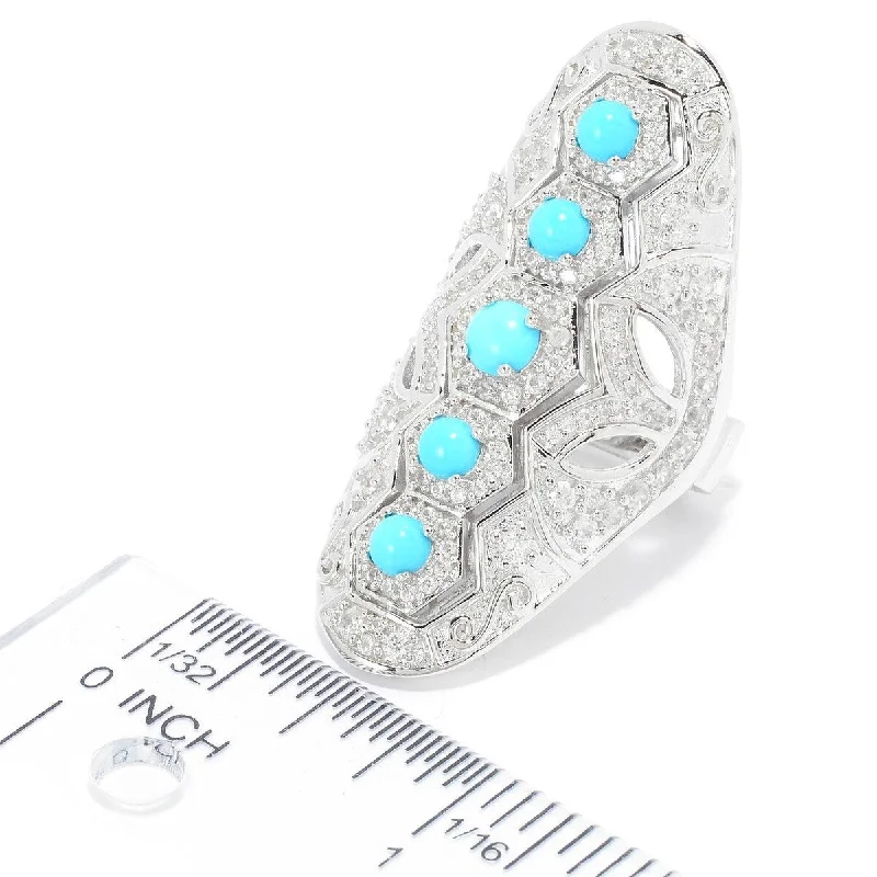 Satin titanium ring-Dallas Prince Designs Sleeping Beauty Turquoise & White Zircon Shield Ring