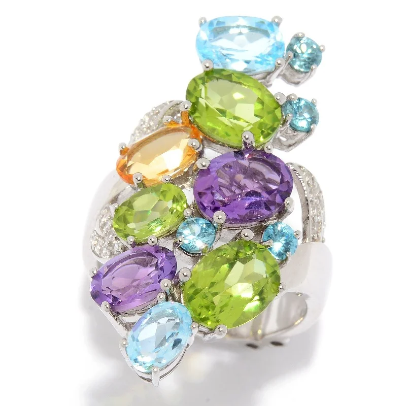 Fine-level ring-Dallas Prince "Garden Party" Sterling Silver Multi Gemstone Elongated Ring