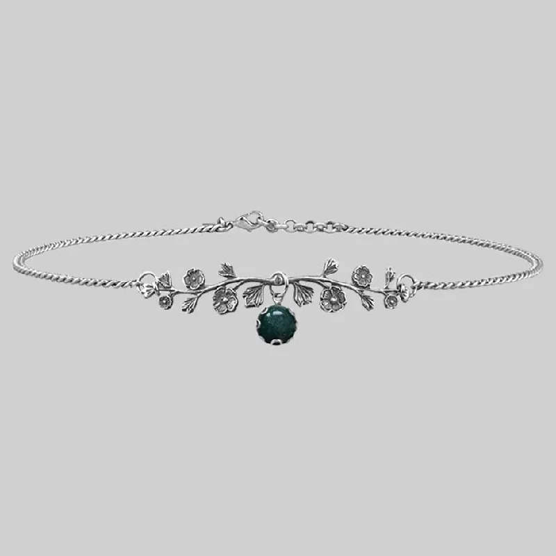 Raised-tier necklace-DARK BLOOM. Green Moss Choker - Silver