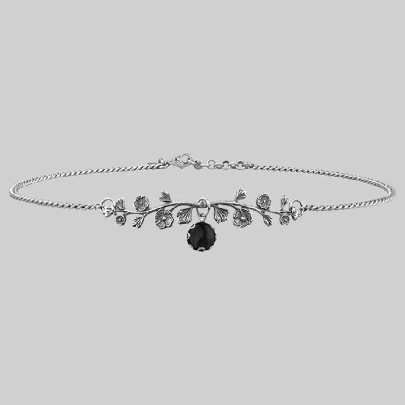 Shimmering jade necklace-DARK BLOOM. Onyx Choker - Silver