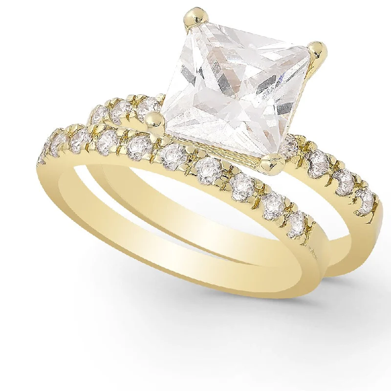 Shimmering jade ring-Dolce Giavonna Gold or Silver Overlay Cubic Zirconia Bridal Ring Set