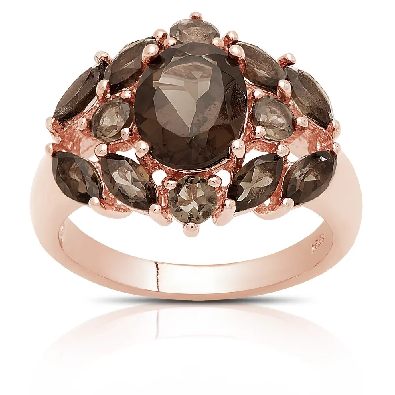 Dainty filigree ring-Dolce Giavonna Gold Over Silver Smokey Quartz Cocktail Ring