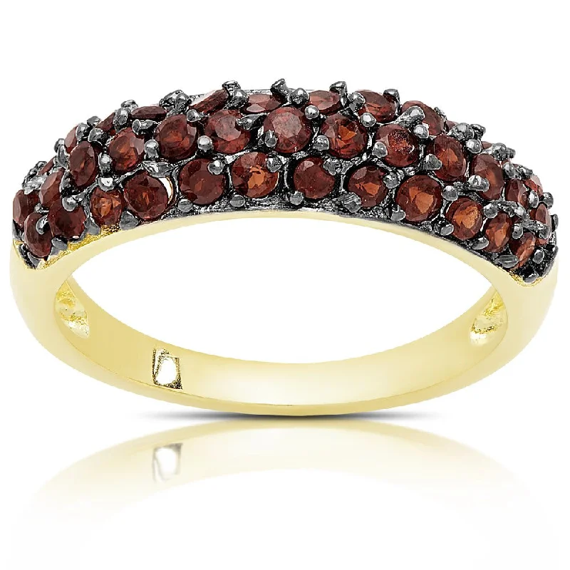 Heavy gold ring-Dolce Giavonna Gold Over Silver Three Row Garnet Ring