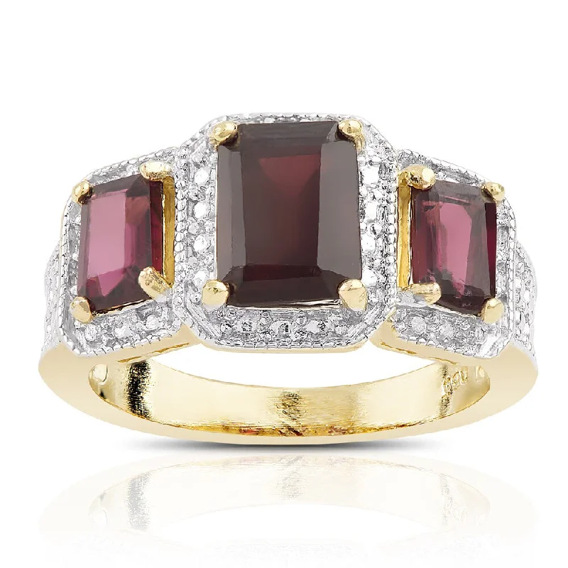 Rough-hewn stone ring-Dolce Giavonna Gold over Sterling Silver Garnet and Diamond Accent 3-stone Ring