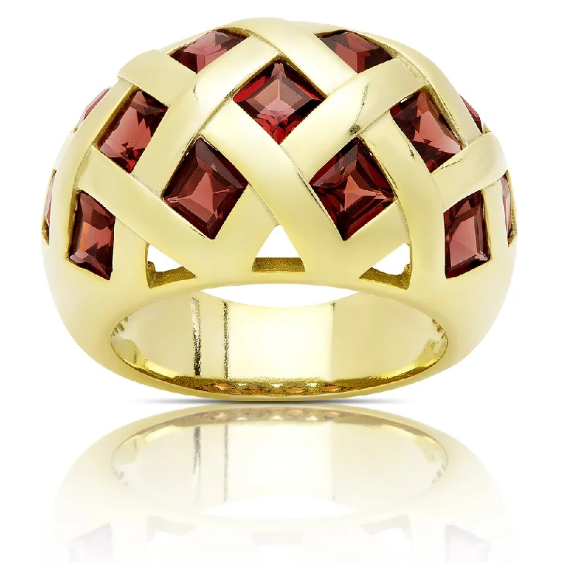 Polished steel ring-Dolce Giavonna Gold Over Sterling Silver Garnet Cocktail Ring