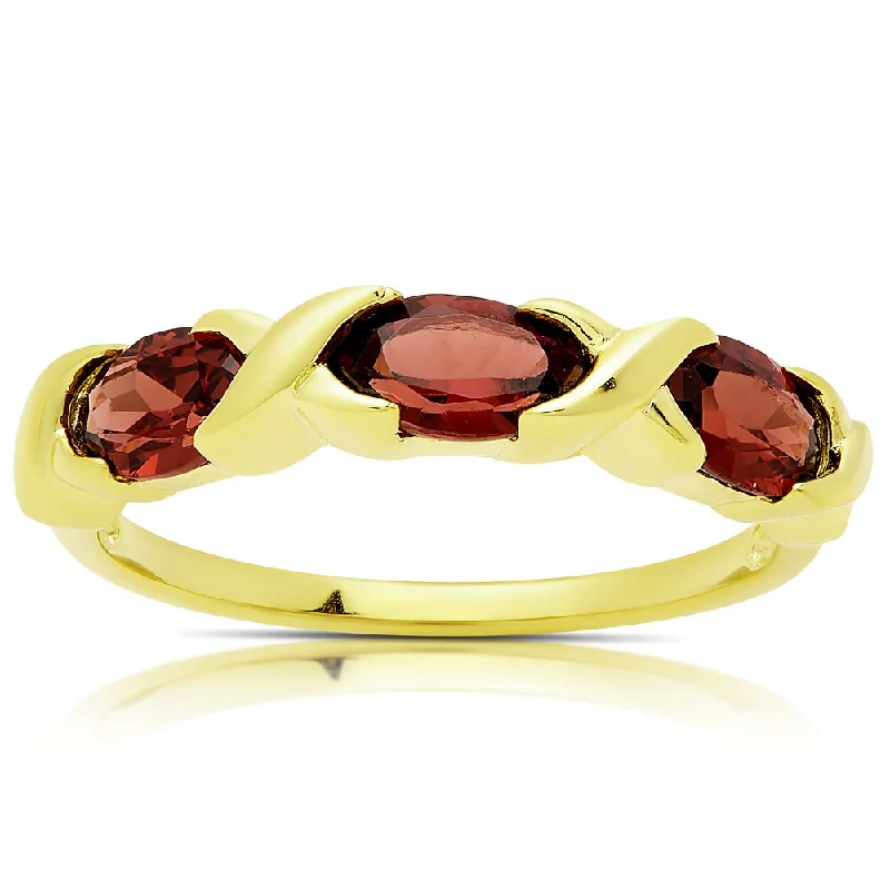 Gentle wave ring-Dolce Giavonna Gold Over Sterling Silver Garnet Three Stone Ring